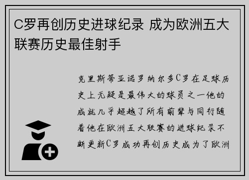 C罗再创历史进球纪录 成为欧洲五大联赛历史最佳射手