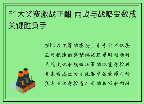 F1大奖赛激战正酣 雨战与战略变数成关键胜负手